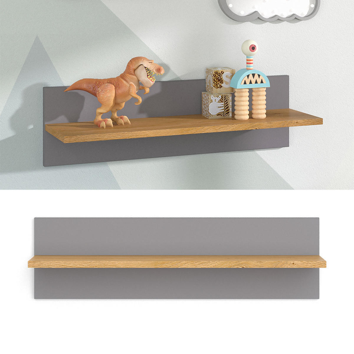 POLICE NA DĚTSKÝ POKOJ Malia Šedá - šedá, kompozitní dřevo (70/20/18.4cm) - VitaliSpa