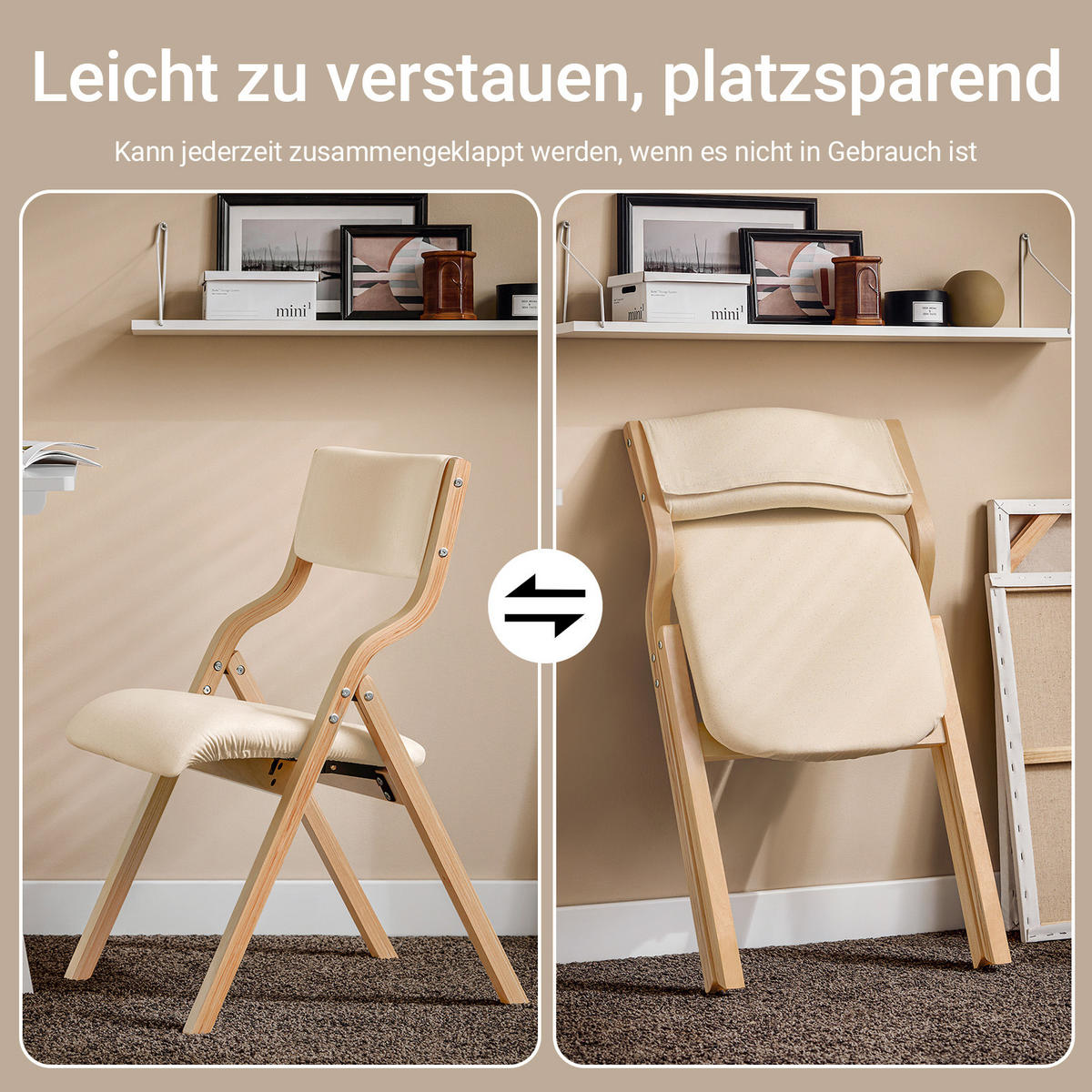 KLAPPSTUHL Birkenholz Gepolstert, 49x80x54cm, Weiß - Weiß, Holz/Holzwerkstoff (41/44/50cm) - SoBuy