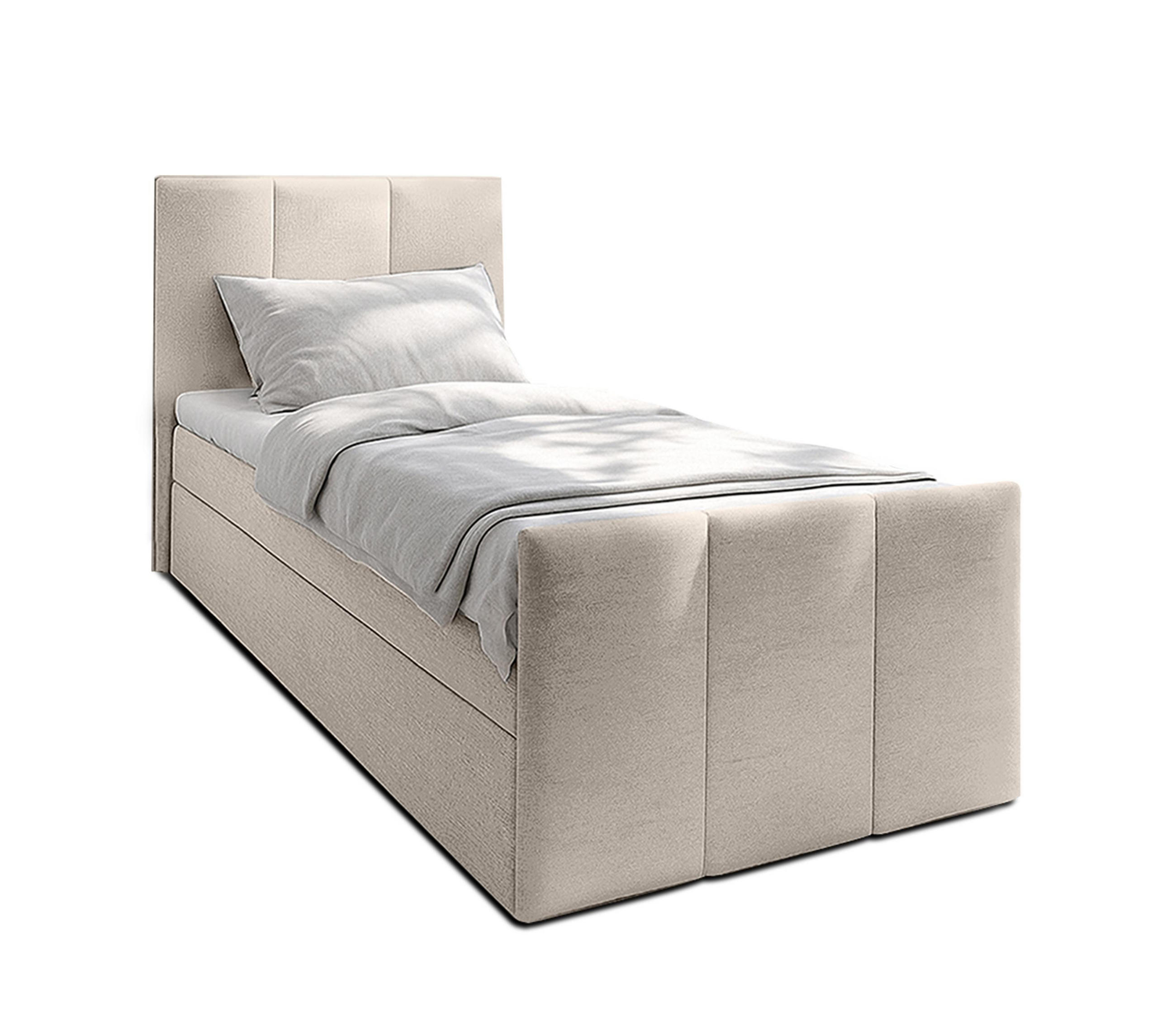 BOXBETT LEVENTE 100x200 cm mit Bettkasten und Matratze - Beige - Beige/Schwarz, Holz/Holzwerkstoff (100/200cm) - AX Living