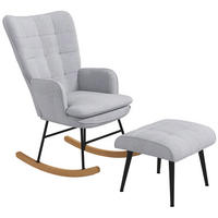 SCHAUKELSTUHL Hellgrau mit Hocker, Leinenoptik - Hellgrau, Textil (89/90/64cm) - Oxeza