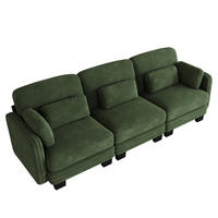 3-SITZER-SOFA Chenille mit Lenden- und Armkissen, DE-42686, Grün - Grün, Holz (253/88/88cm) - ComfortXL