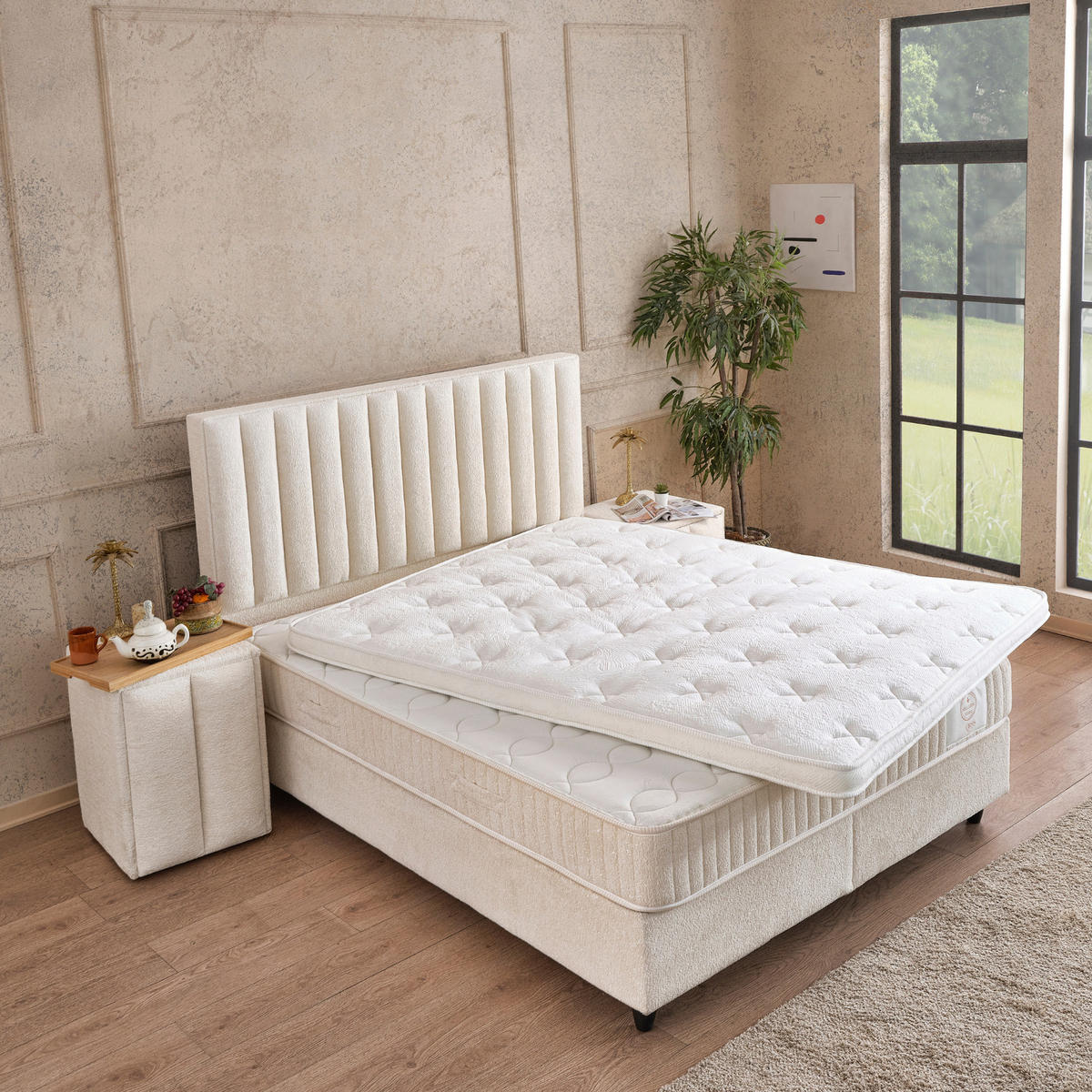BOXSPRINGBETT Belezza Bett Boxspringbett 140x200 mit matratze - Beige, Holz (140/200cm) - Gowoll