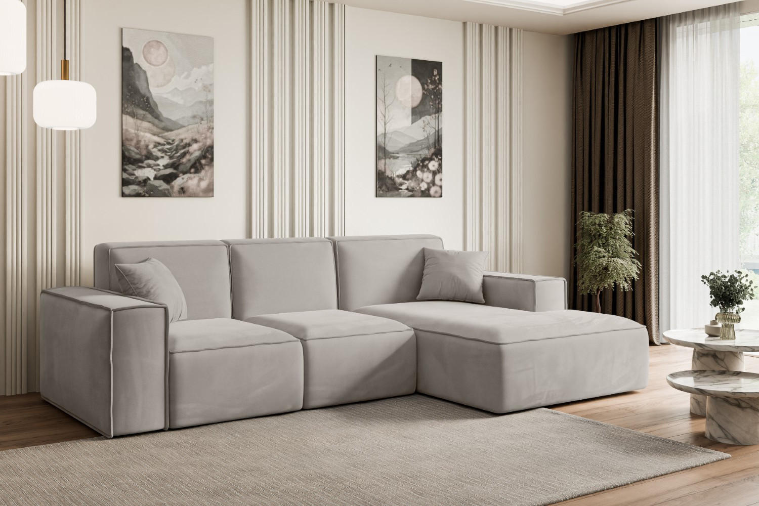 Thumbnail - Altdecor Ecksofa, Hellbraun, Textil, 6-Sitzer, L-Form, Ottomane rechts, 266x169 cm, Wohnzimmer, Sofas & Couches, Wohnlan...