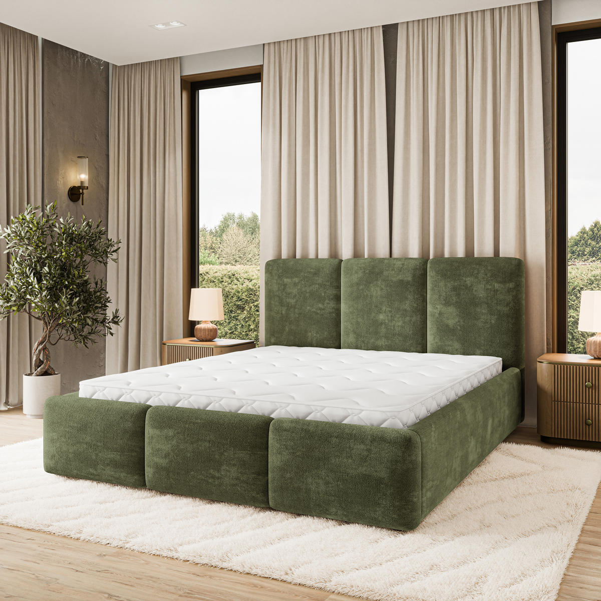 POLSTERBETT MORENA LM 160x200 cm mit Bettkästen - Grün - Grün, Holz (160/200cm) - MASSENO