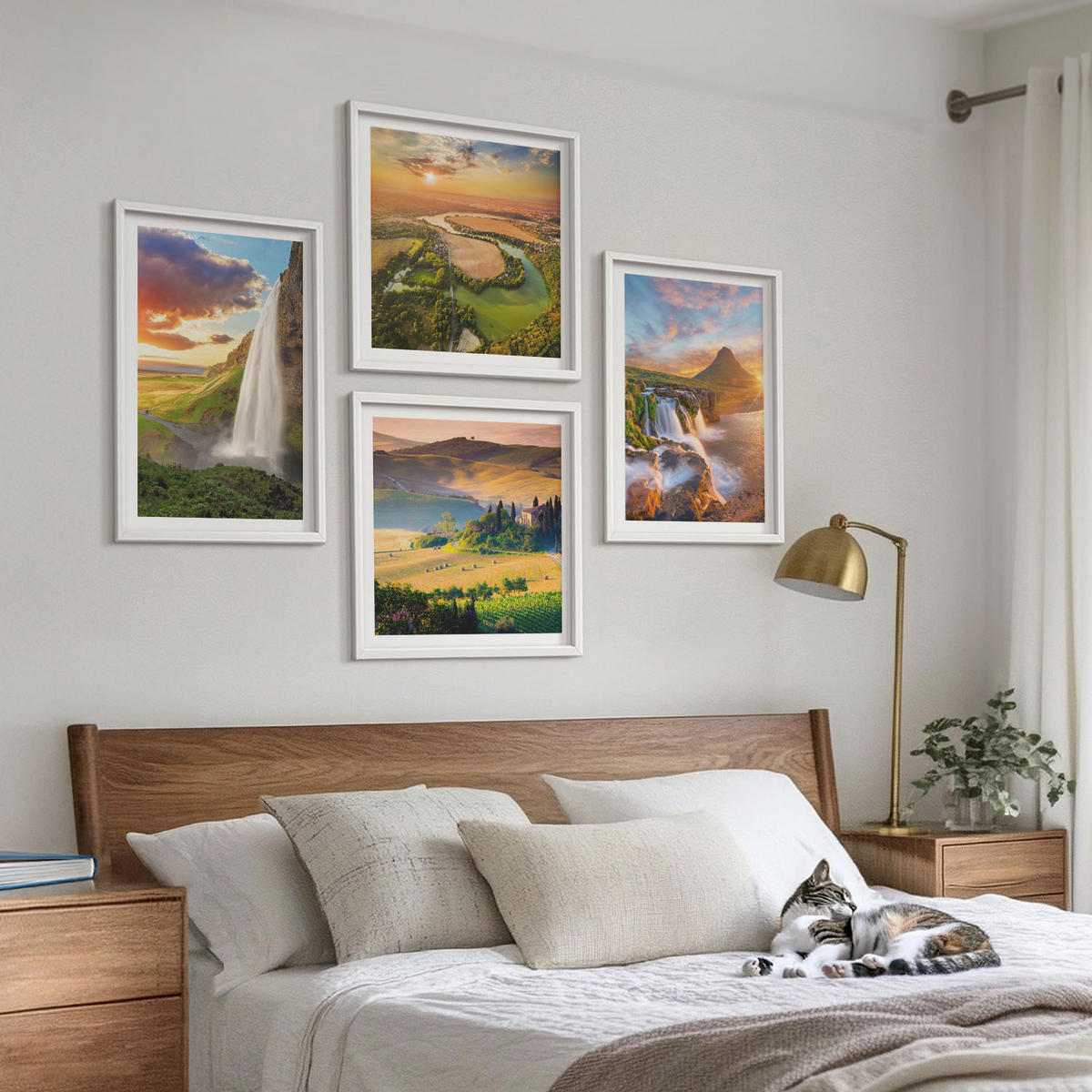 BILDER SET 4er Set - 50x50 cm & 40x60 cm Weißer Rahmen - Italienische Sonnenuntergänge - Weiß, Kunststoff (50/50cm) - TULUP