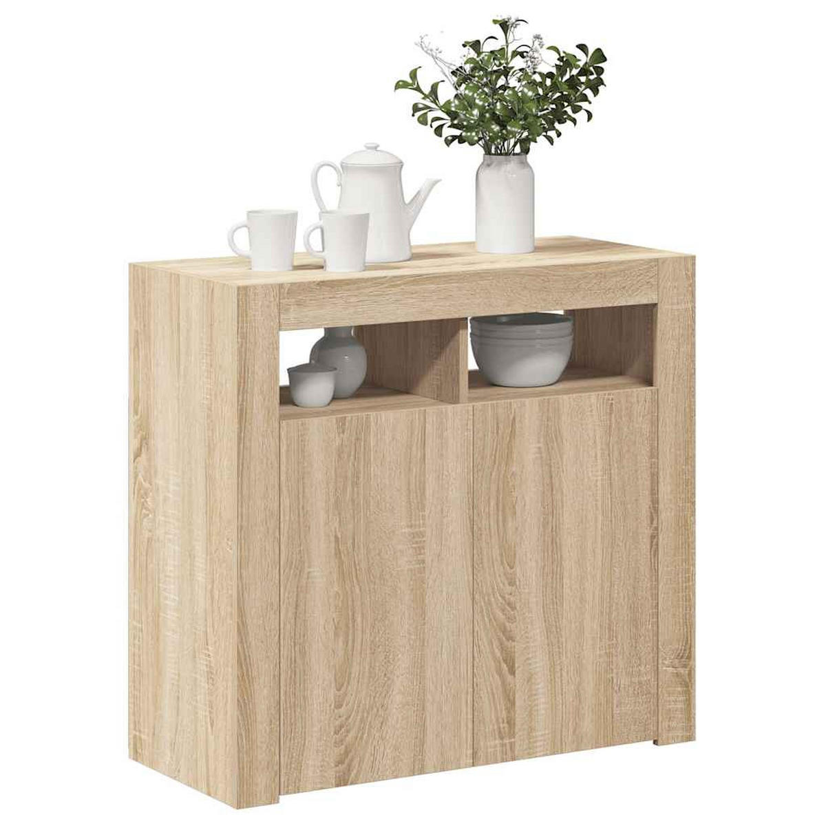 KOMMODE MIT LED-LEUCHTEN SONOMA-EICHE 80X35X75 CM - Sonoma Eiche, Holz (80/75/35cm) - vidaXL