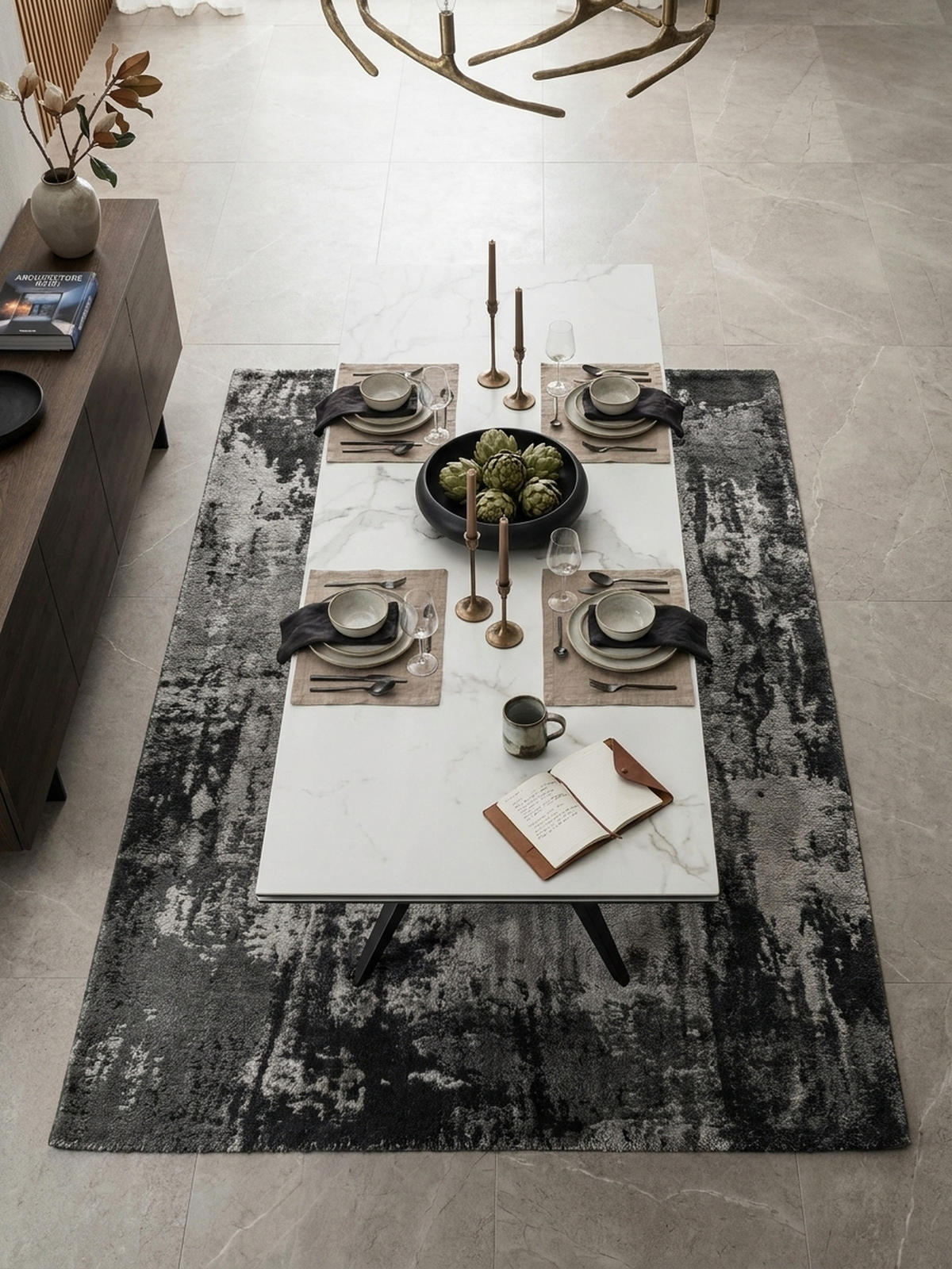 ESSTISCH Ausziehbar Keramik Glas Marmoroptik Groß, Weiß 180x95x76 cm - Schwarz/Weiß, Keramik/Metall (95/180/76cm) - KADIMA DESIGN