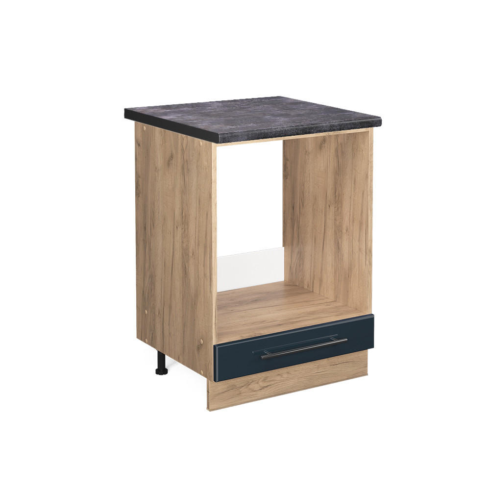 HERDUMBAUSCHRANK Fame-Line Dunkelblau Hochglanz 60 cm, AP Anthrazit - Eiche Wotan/Dunkelblau, Holzwerkstoff (60/82/60cm) - Vicco