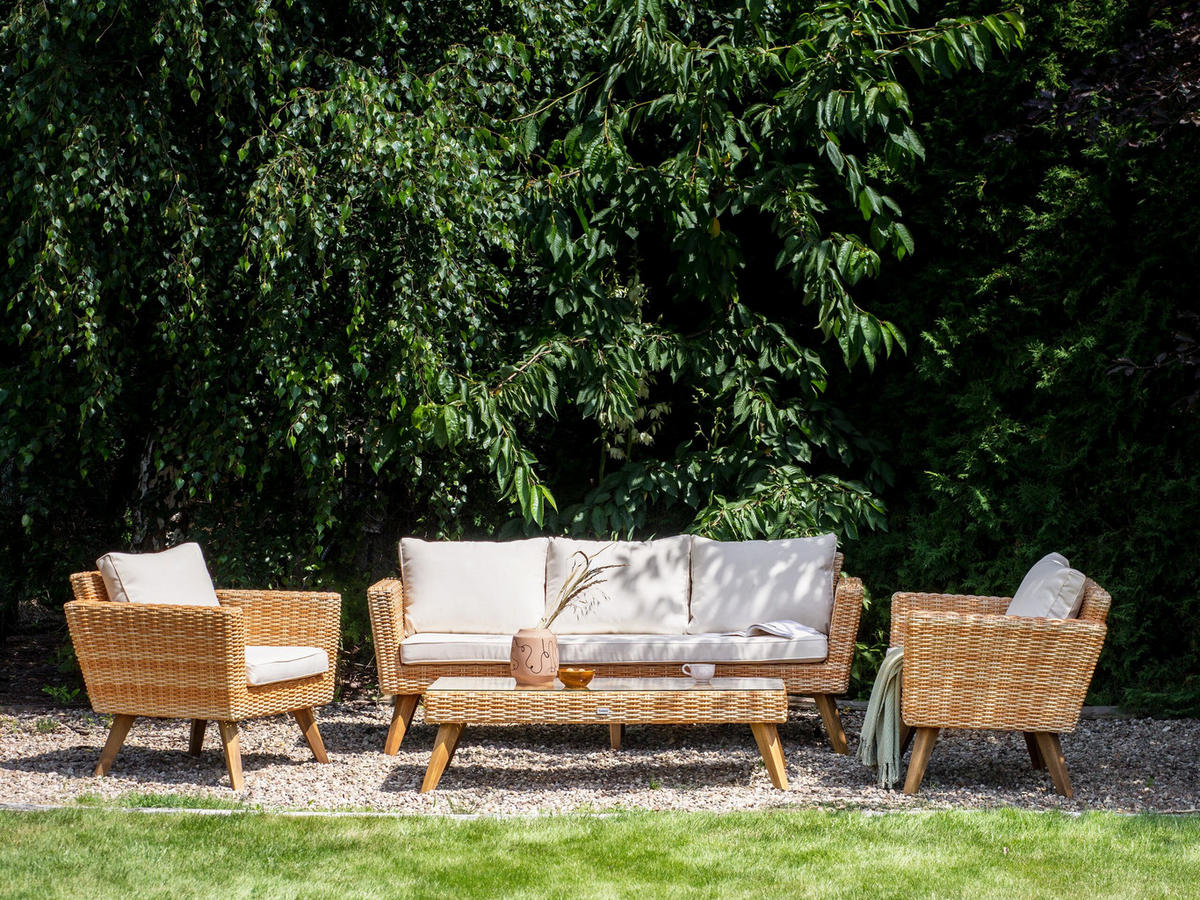 LOUNGE-SET 5-sitzer PE Rattan Cremeweiß Vittoria - Hellbraun/Beige, Kunststoff - Beliani