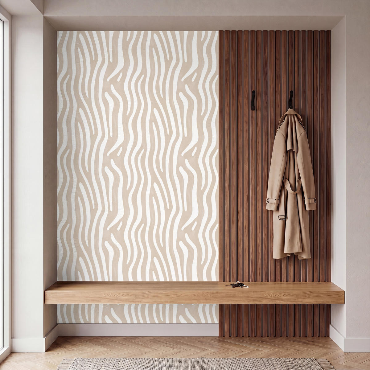 TAPETE - Abstrakt - Zebra - Beige - 120x200 cm - Beige, Papier (120/200cm) - OnlyWow