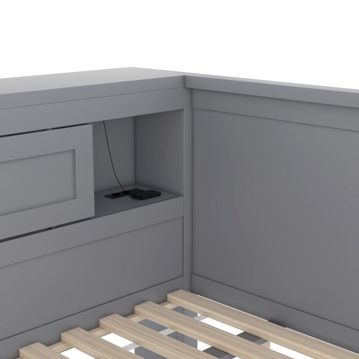 SCHLAFSOFA 140x200 LED Ausziehbar USB Stauraum Grau - Grau, Holz - FLIEKS