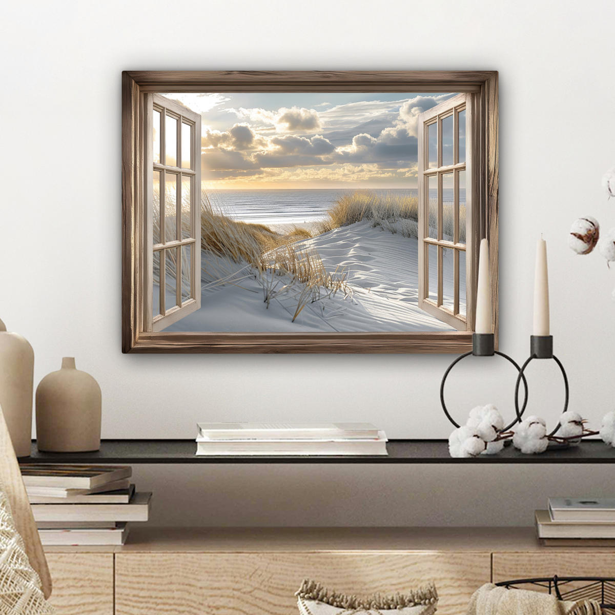 LEINWANDBILD Ausblick - Strand - Dünen - Meer - Natur Wandbild 40x30 cm - Sandfarben, Textil (40/30cm) - MuchoWow