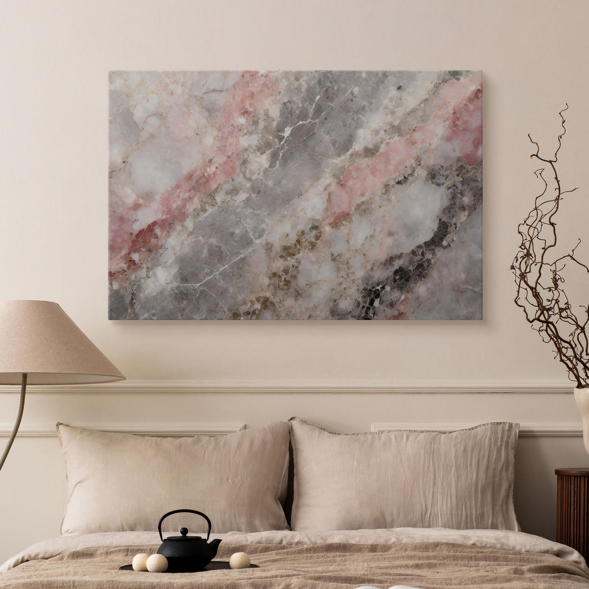 BILD für Wohnzimmer ABSTRAKTION Marmor Muster 40/30 cm - Weiß/Rosa, Textil (40/30cm) - Muralo