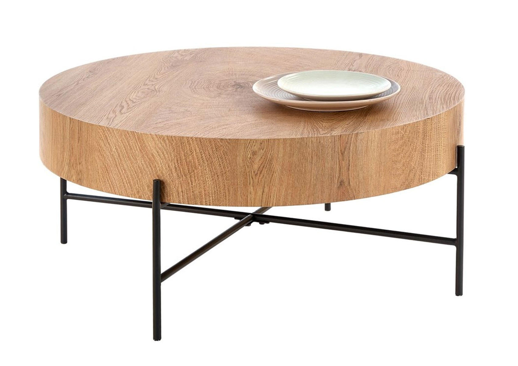 COUCHTISCH Brooklyn Eiche Natur / schwarz 80 / 80 / 37cm - Eichefarben/Schwarz, Holz/Holzwerkstoff (80/80/37cm) - Feldmann-Wohnen