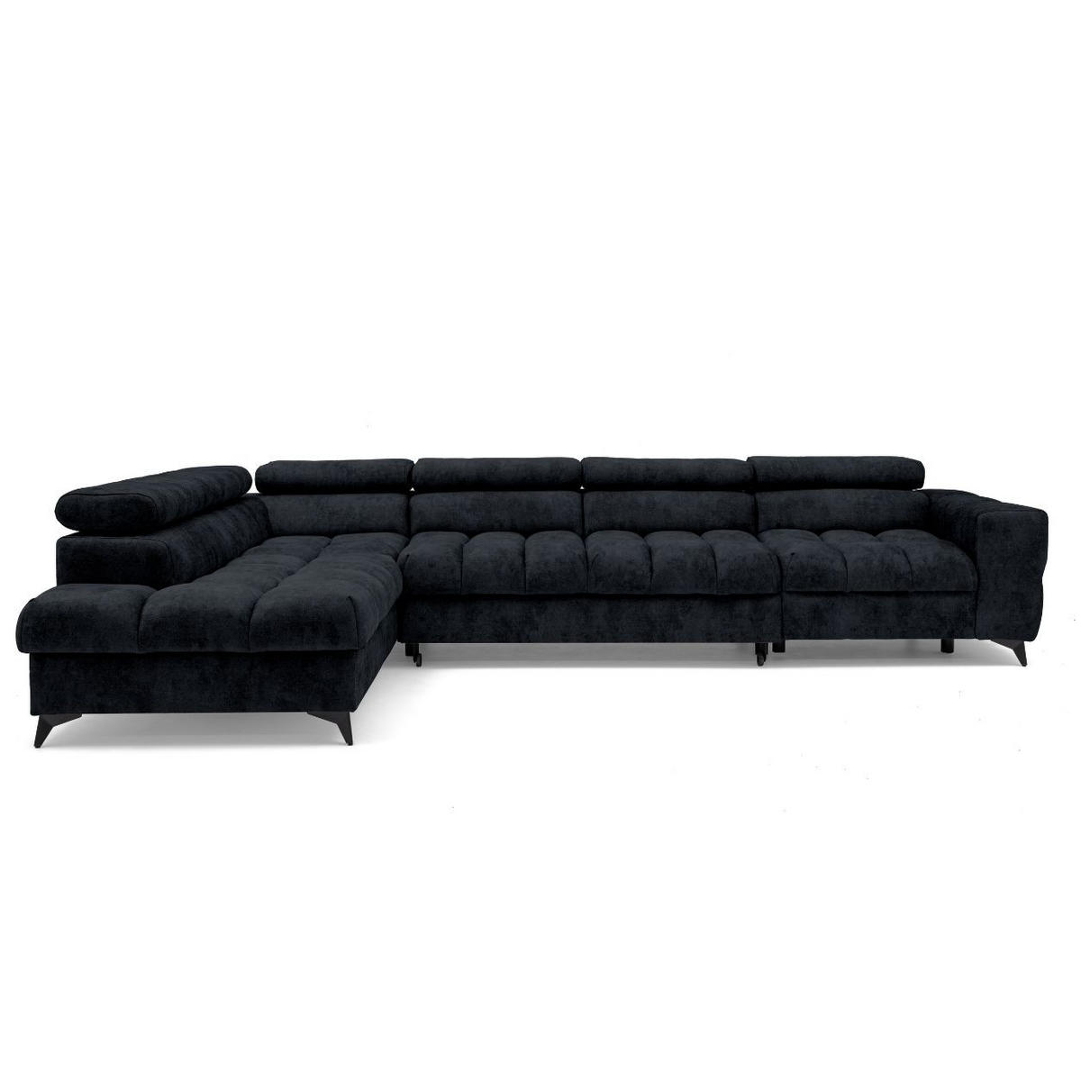 ECKSOFA PUDDING MAXI L Links mit Schlaffunktion 125x195 Velours Schwarz - Schwarz, Holz/Textil (350/203cm) - Muffo
