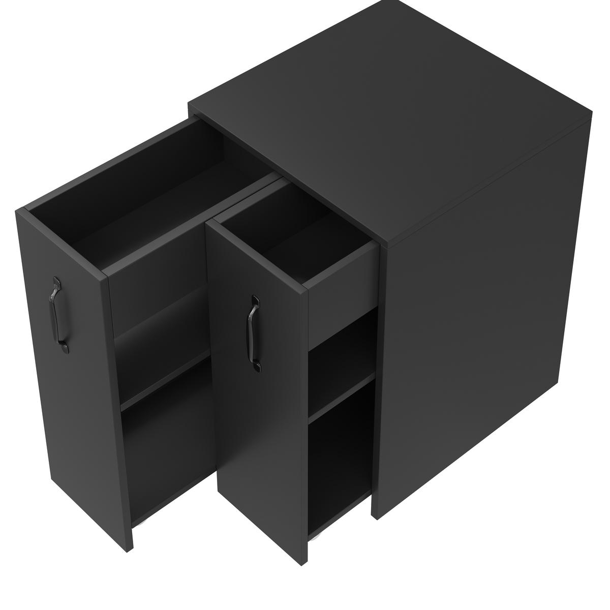 SIDEBOARD aus Spanplatte 52x50x75 cm Schwarz mit Rollen, beidseitig montierbaren Auszügen und offenen Fächern - Schwarz, Holzwerkstoff (52/75/50cm) - Modfu