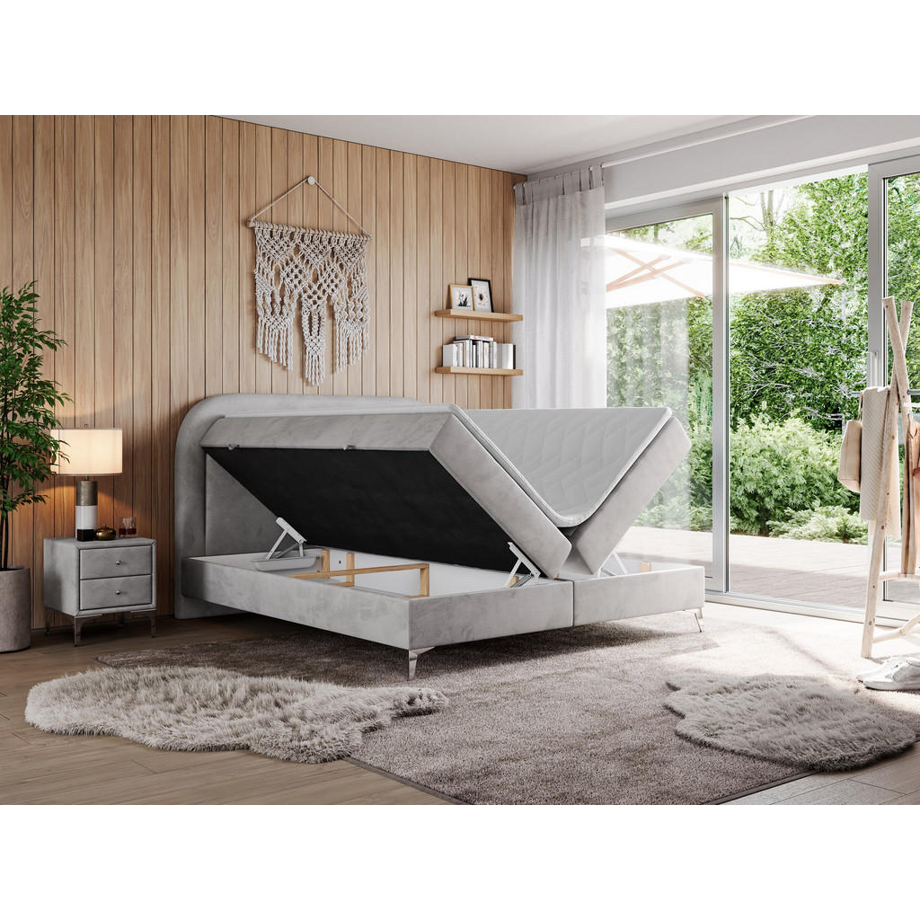 Thumbnail - MKS Boxbett, Hellgrau, Textil, 2-Sitzer, H3, Rechteckig, 180x200 cm, Schlafzimmer, Betten, Boxspringbetten