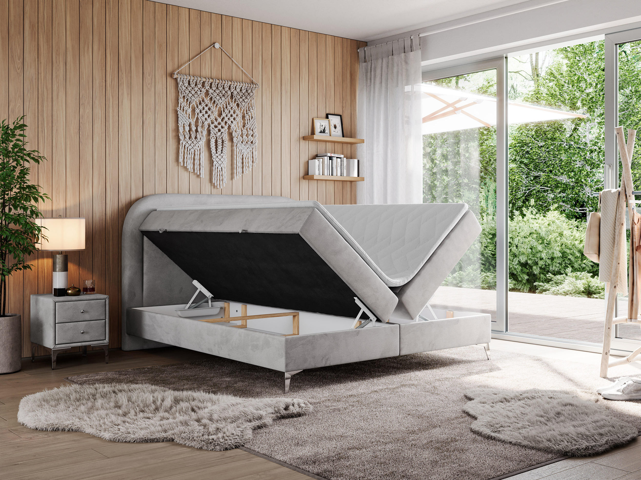 Thumbnail - MKS Boxbett, Hellgrau, Textil, 2-Sitzer, H4, Rechteckig, 180x200 cm, Schlafzimmer, Betten, Boxspringbetten