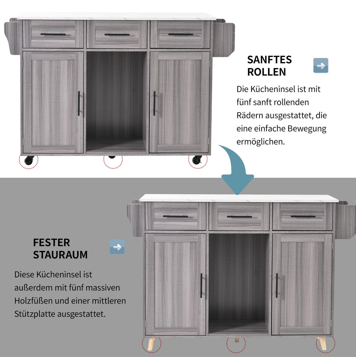 SERVIERWAGEN mit Klapptisch 139 x 46/71 x 91,5 cm Grau MDF - Grau, Holz (46/91.5/139cm) - Beauniv