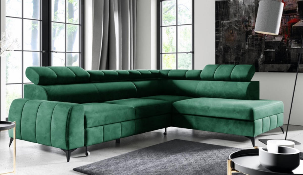 ECKSOFA Grün DON Ausziehbar Rechts Mit Schlaffunktion - Grün, Textil (203/279cm) - Sepro Meble