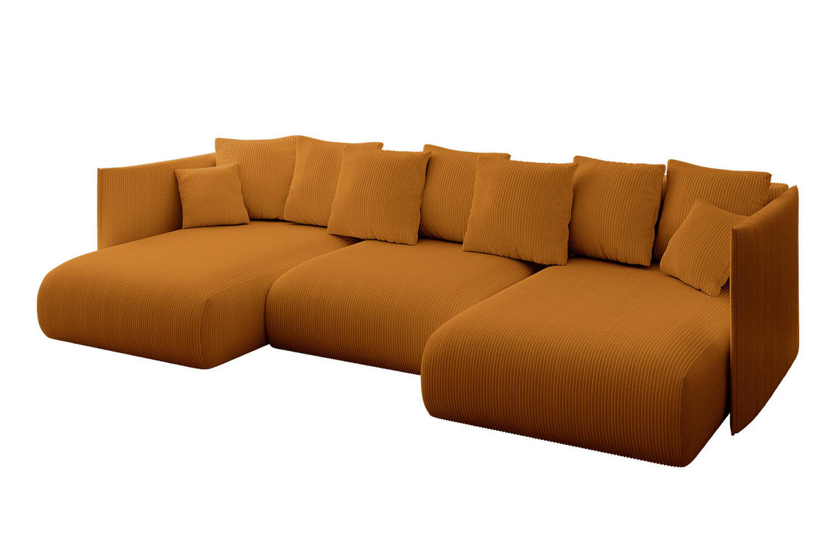 WOHNLANDSCHAFT mit Schlaffunktion und Bettkasten ONESK-U 304x165x40 Senfgelb Cord - Currygelb, Holzwerkstoff/Kunststoff (304/90/165cm) - ALTDECOR