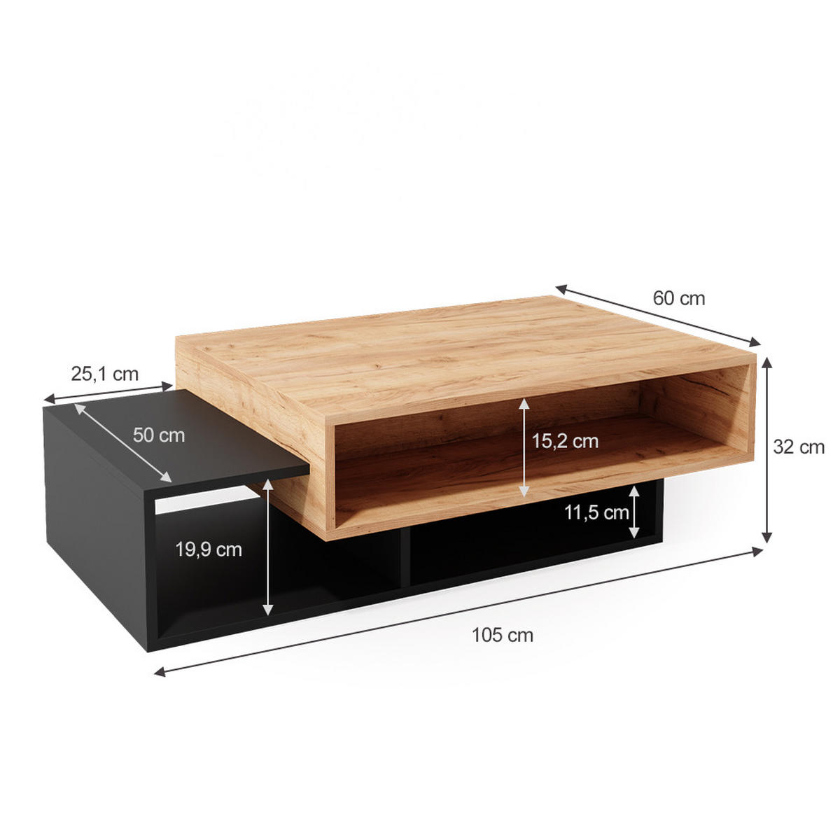 COUCHTISCH Bari Anthrazit 105 x 60 cm - Anthrazit, Holzwerkstoff (60/105/32cm) - Vicco