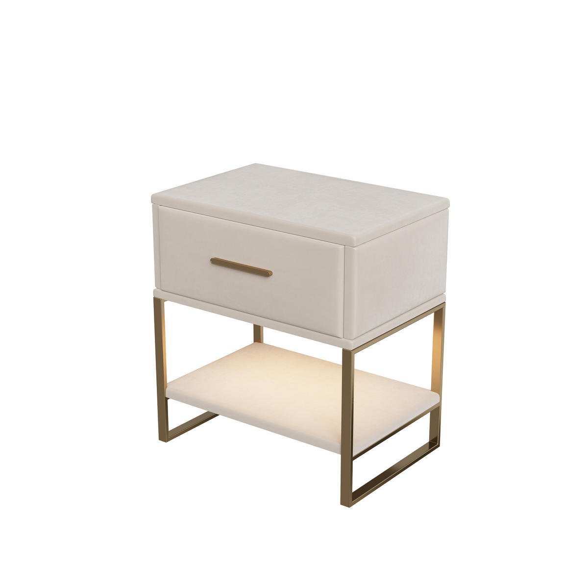NACHTTISCH Samt beige, LED multicolor, 1 Schublade, 1 Nische, Metallrahmen gold, modern, elegant - Beige, Textil (40/50/31cm) - EuroLiving