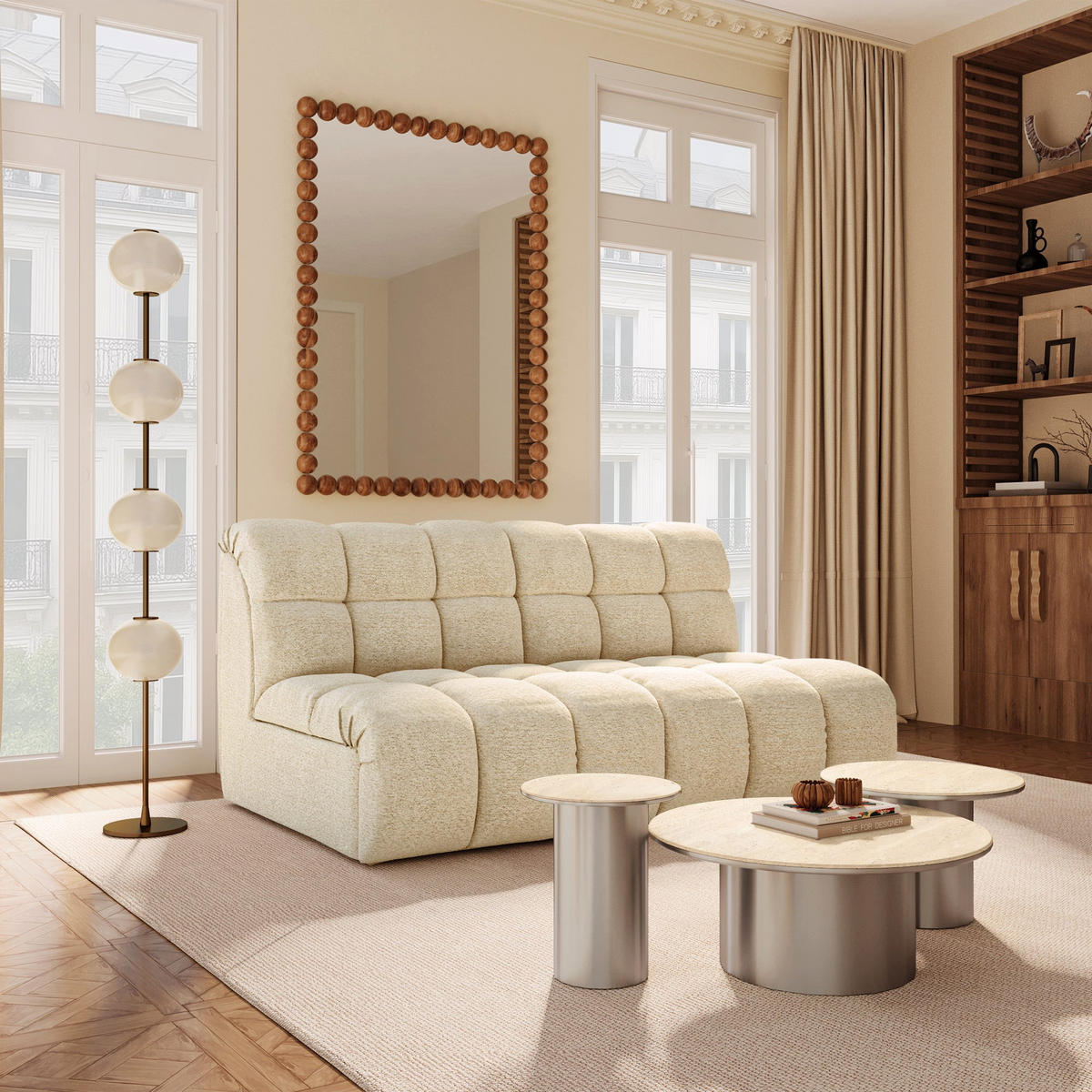 SOFA SEVEN Bouclé-Stoff Beige 162cm - Beige, Textil (162/77/98cm) - Premium Interiors