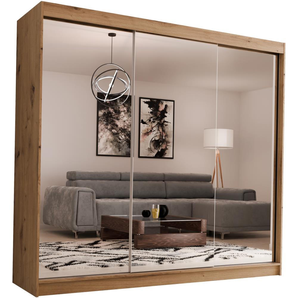 Beautysofa SKŘÍŇ s posuvnými dveřmi Debra 240/216/61 dub Artisan se zrcadlem a zásuvkami