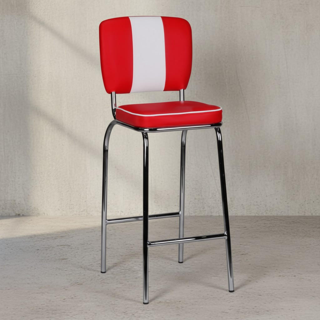 BARHOCKER Kunstleder Chromfuß Retro, Rot 40x38x110 cm - Rot/Silberfarben, Kunststoff/Textil (40/110/38cm) - KADIMA DESIGN