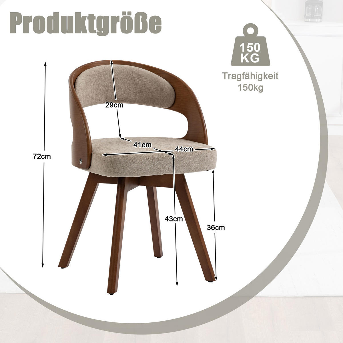 STUHL 2er-Set Esszimmerstuhl,360° drehbar,Massivholzrahmen,Leinenstoff,Braun - Braun, Holz (44/72/41cm) - LVHOM