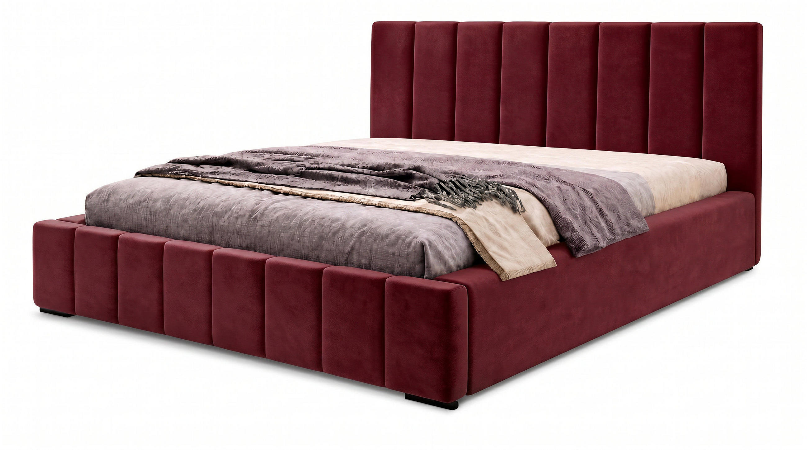 POLSTERBETT Nero 180x200 cm, Doppelbett mit Bettkasten und Lattenrost aus Holz, Velourstoff: Lila - Lila, Holz/Textil (180/200cm) - Marpur