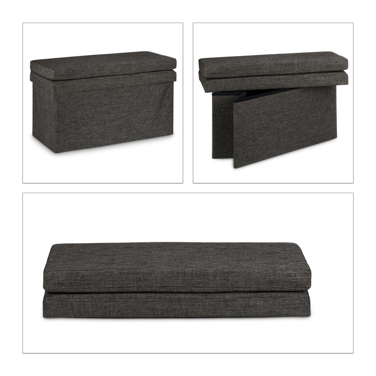 FALTBARER Sitzhocker - Braun, Holzwerkstoff/Textil (76/73/38cm) - Relaxdays