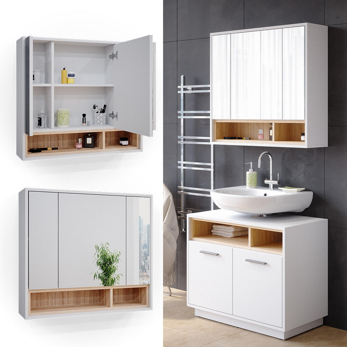 BADSPIEGELSCHRANK Beatrice Weiß 80 x 72 cm - Weiß, Holzwerkstoff (80/72/20cm) - Vicco