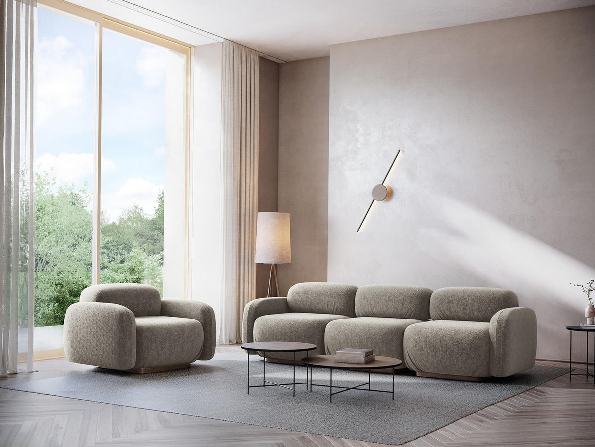 4-SITZER-SOFA Chenille Stoff Grau - Taupe/Braun, Holz/Textil (270/73/95cm) - Makamii