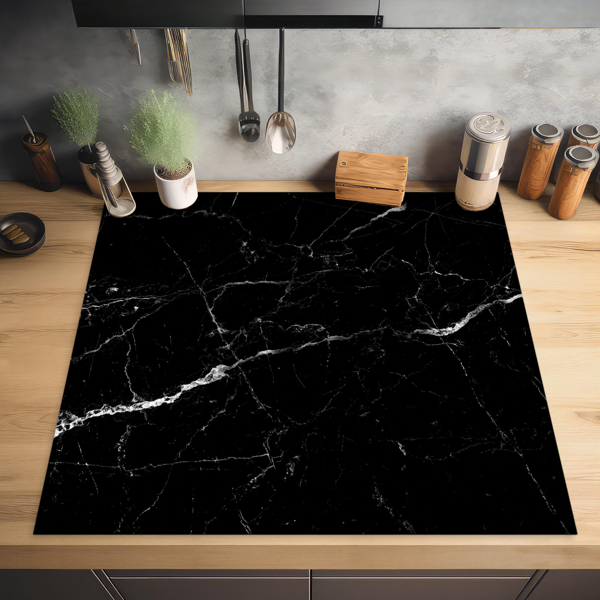 HERDABDECKPLATTE Marmoroptik - Schwarz - Luxus 78x78 cm - Grau, Kunststoff (78/0.2/78cm) - MuchoWow