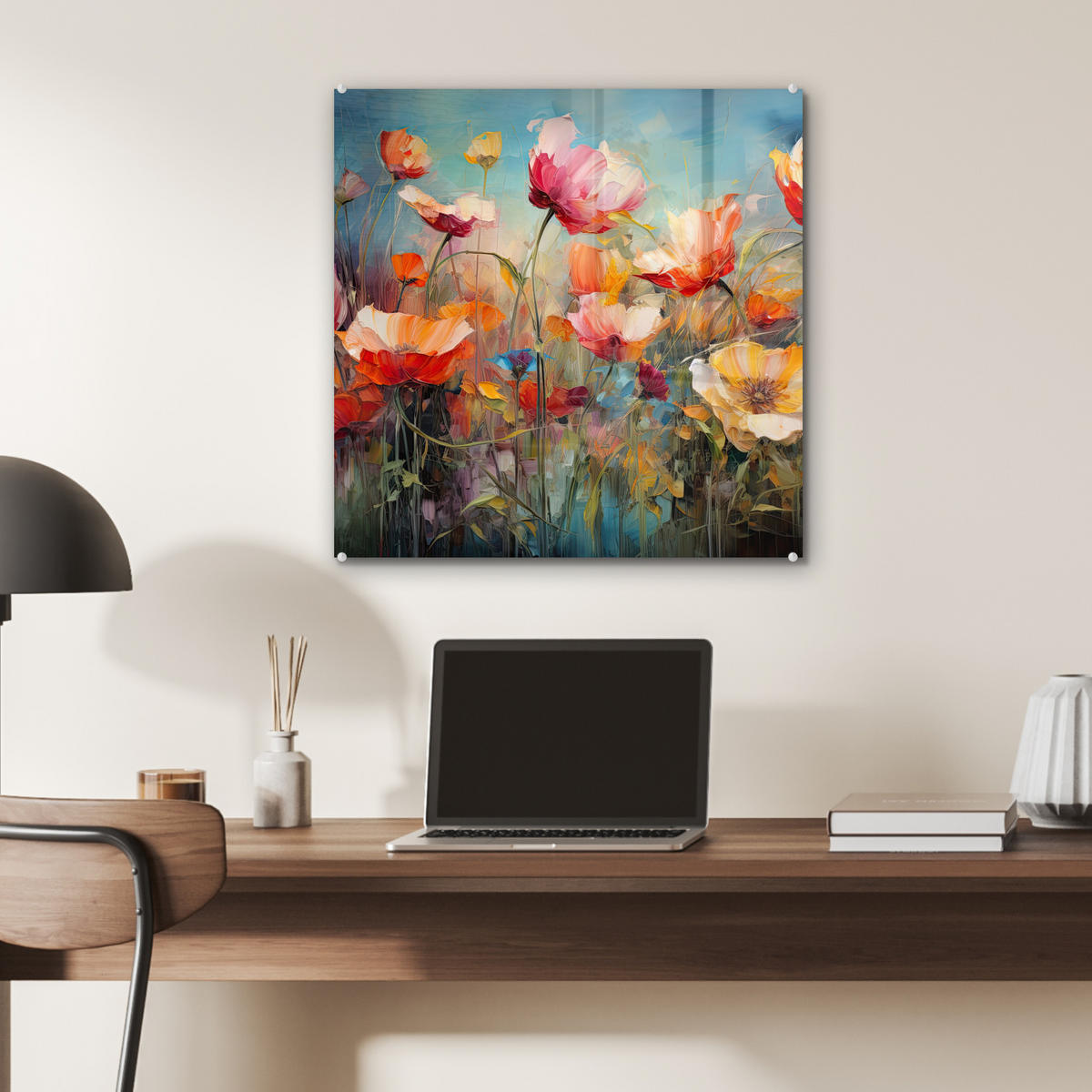 OBRAZ NA AKRYLOVOM SKLE Kvety - Akvarel - Umenie - Botanické - Príroda 50x50 cm - oranžová, sklo (50/50cm) - MuchoWow