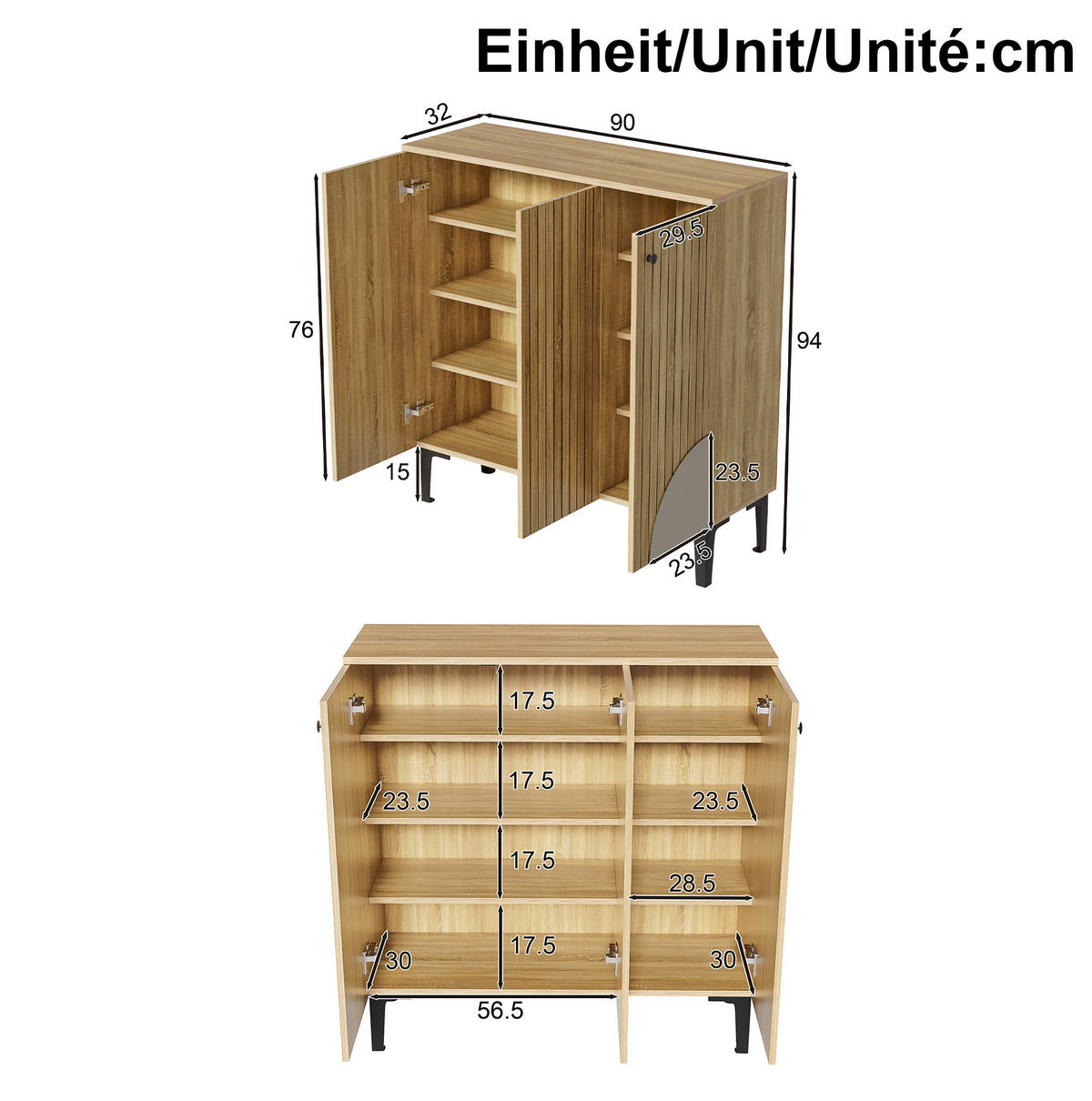 SCHUHSCHRANK aus Spanplatte 90x32x94cm in Naturfarben - Naturfarben, Holzwerkstoff (90/94/32cm) - Modfu
