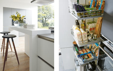 Novel Küchen Glaspure Vorratsschrank Bar Barhocker Weiß