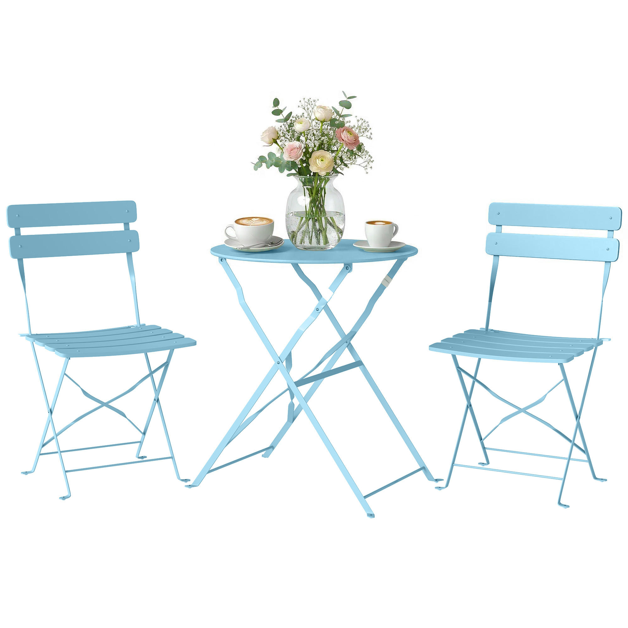 BALKONSET 3-teilig DE-14231 klappbar, Lattenrost Hellblau - Hellblau, Metall - ComfortXL
