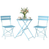 BALKONSET 3-teilig DE-14231 klappbar, Lattenrost Hellblau - Hellblau, Metall - ComfortXL