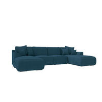 WOHNLANDSCHAFT GUSTO Cordstoff Blau inkl. Schlaffunktion - Blau/Chromfarben, Kunststoff/Textil (306/96/194cm) - 99rooms