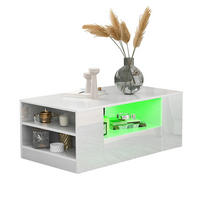 COUCHTISCH 95/53/37 cm mit 2 Schubladen, 2 Fächern und LED-Beleuchtung in Hochglanz, Weiß - Weiß, Holzwerkstoff (95/53/37cm) - Redom