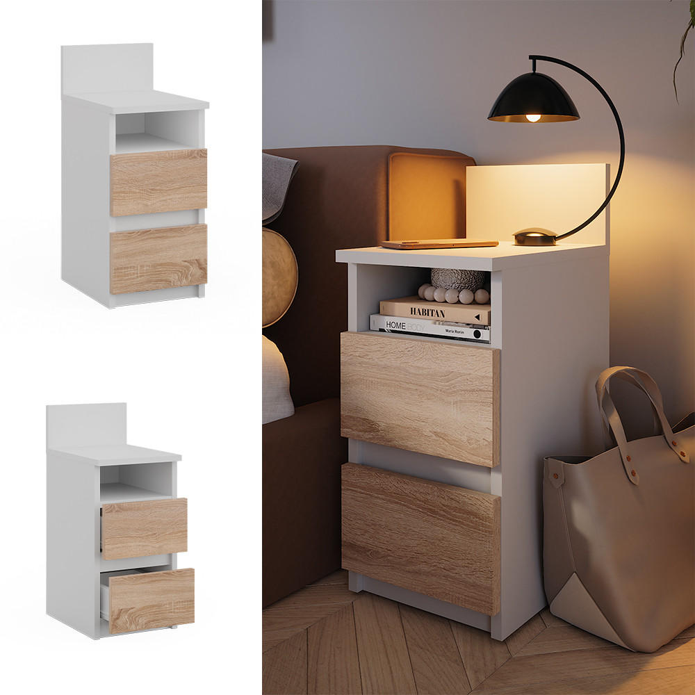 NACHTTISCH Monty Weiß/Sonoma 25 x 59.1 cm mit 2 Schubladen - Weiß, Holzwerkstoff (25/59.1/32.3cm) - Vicco