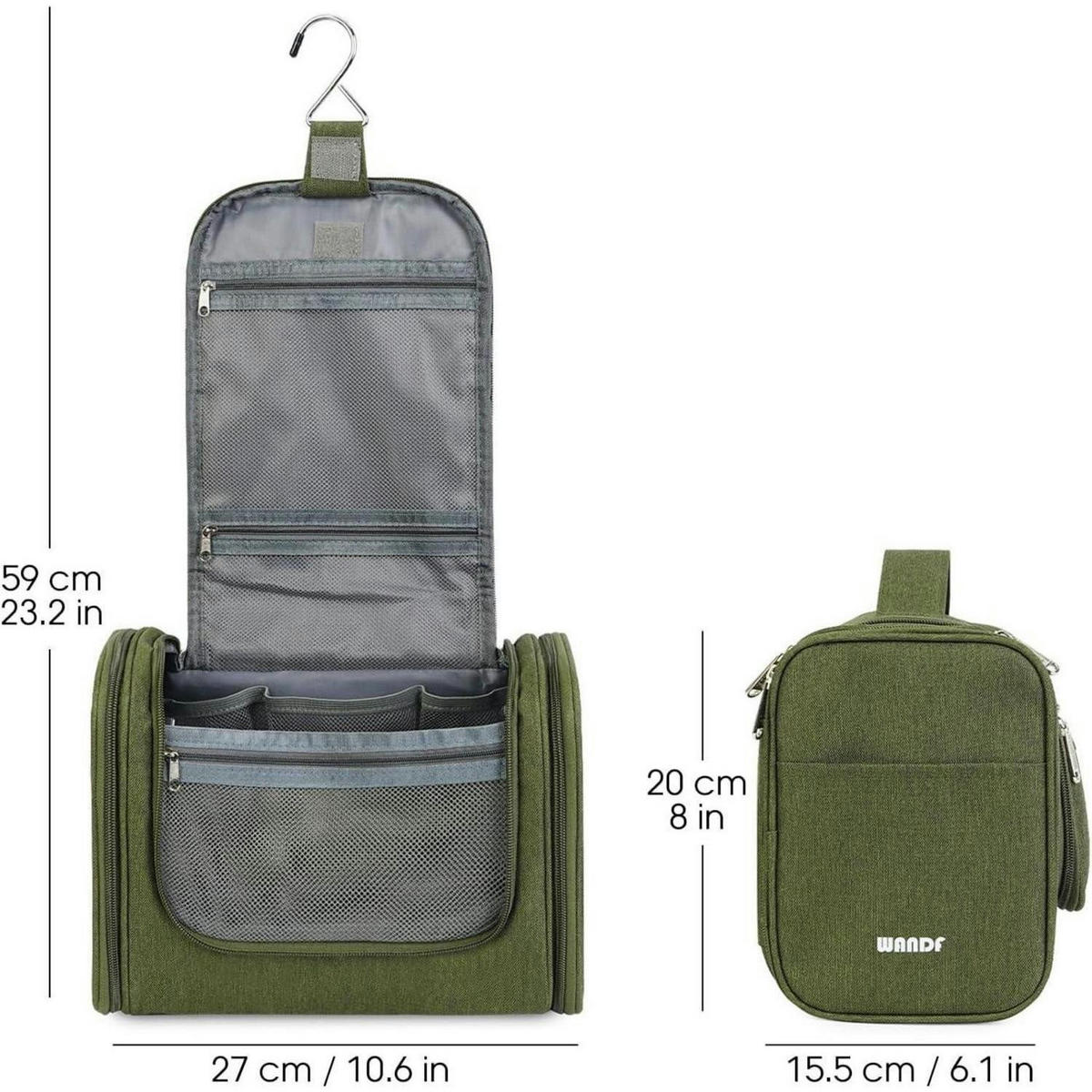 KULTURTASCHE zum Aufhängen Dunkelgrün 27 x 15,5 x 59 cm - Olivgrün, Textil (5/2/5cm)