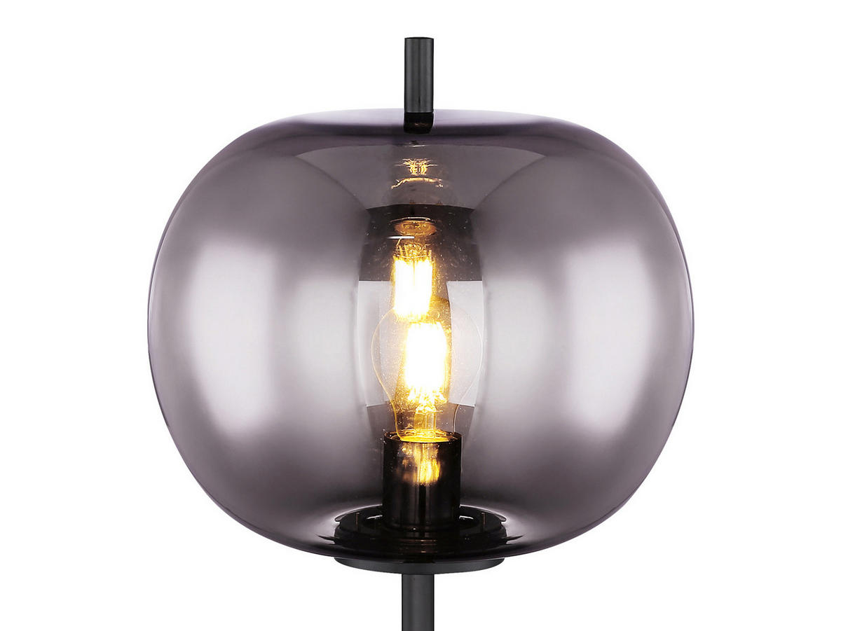 LED-STEHLAMPE Schwarz Höhe 160cm, Glaskugel Rauchglas - Schwarz, Glas/Metall (30/30/160cm) - meineWunschleuchte