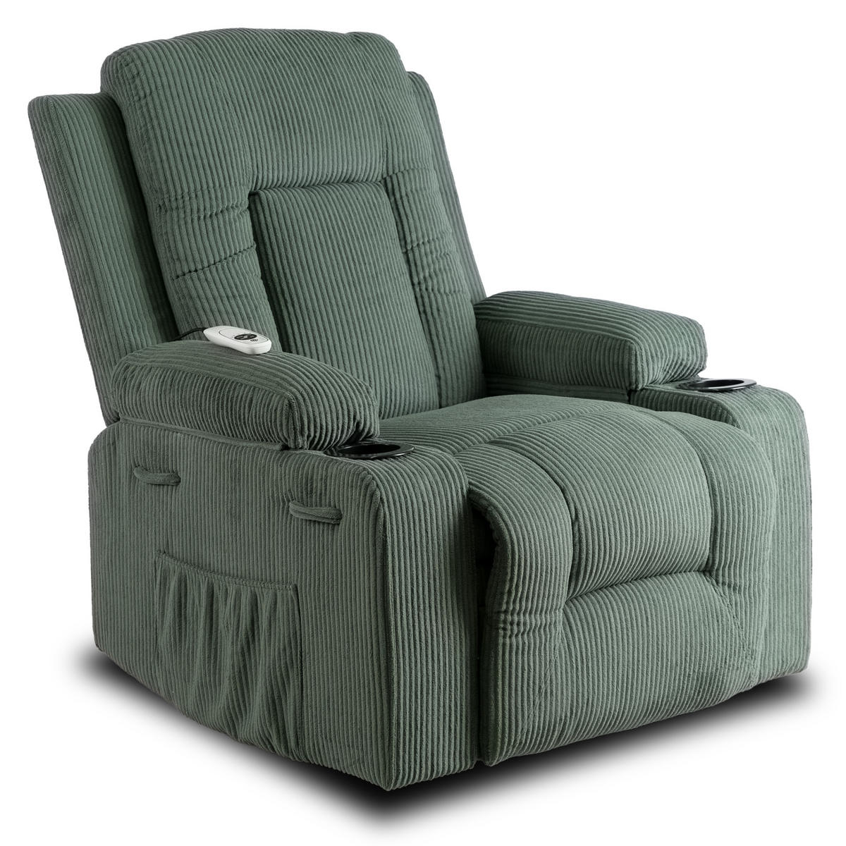 MASSAGESESSEL BOX 2 mit Fußhocker Cord Grün - Grün, Holz/Textil (87/101/85cm) - makarowski meble