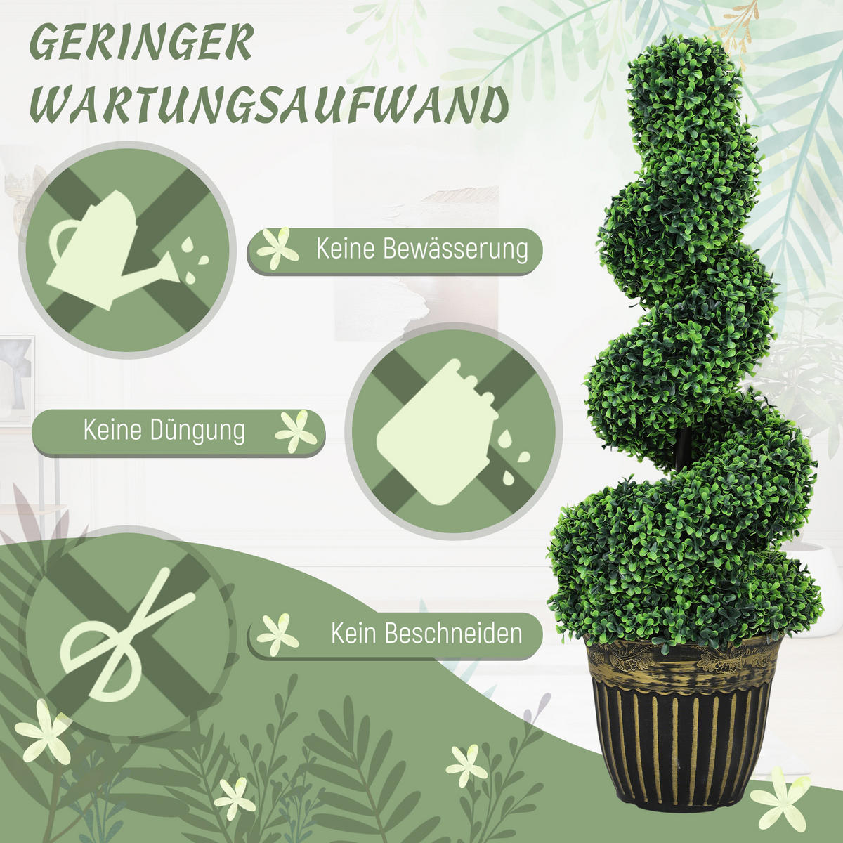 KÜNSTLICHE Pflanzen 2er-Set, UV-beständige 90 cm Kunstpflanze im Blumentopf - Grün, Kunststoff (90cm) - HOMCOM