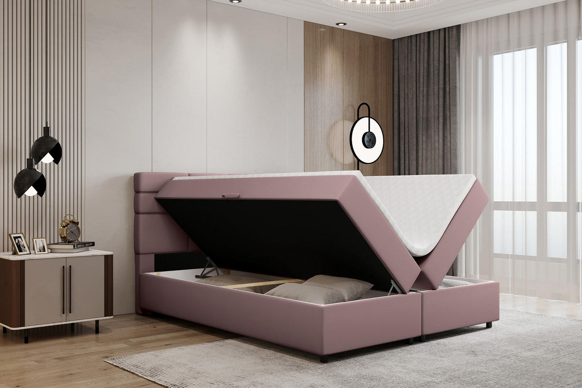 BOXBETT Reve 160 x 200 cm mit Bettkasten und Lattenrost ohne matratze - rosa - Hellgrau, Holz (160/206cm) - Panda Möbel