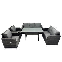 LOUNGEGARNITUR Polyrattan Dunkelgrau 7-Sitzer - Dunkelgrau/Grau, Glas/Kunststoff - Fimous